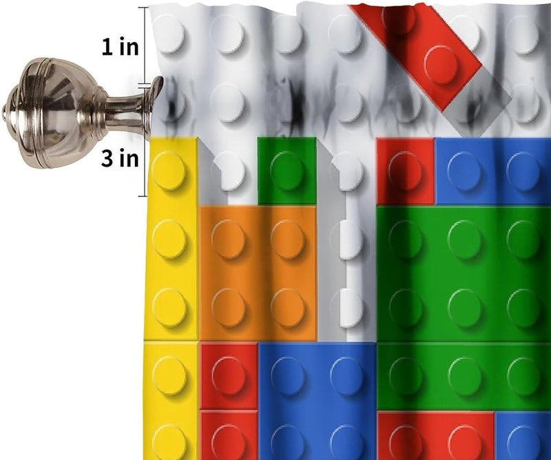 YSWOW Kids Building Block Toy Valance Curtain Colorful Plastic Toy Brick Art Printed Valance for Boys Nursery Bedroom Decor W54xL18in Fabric 1 Panel - Image 4